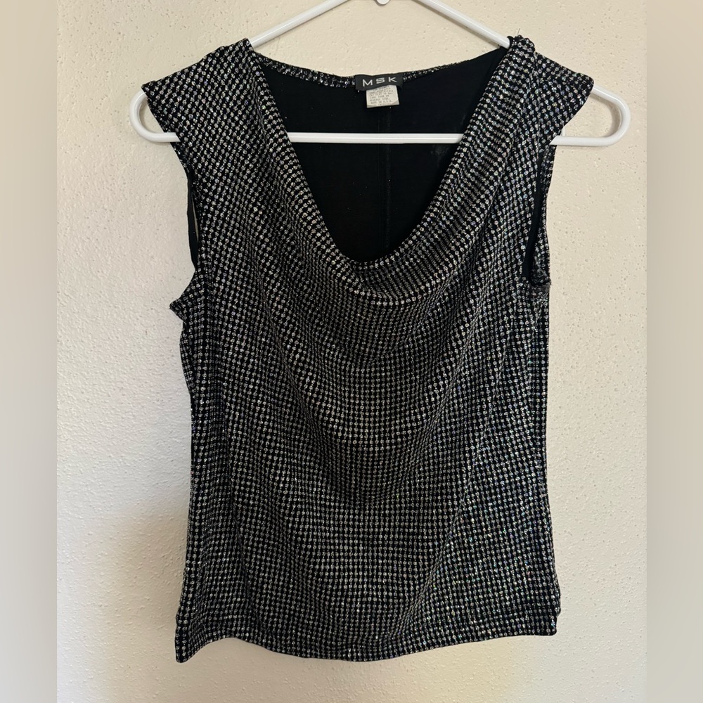 MSK Sequined Cowl Neck Sleeveless Top